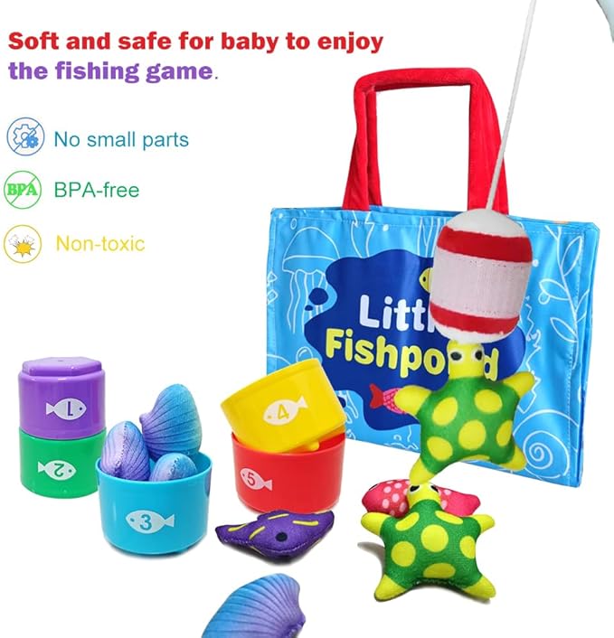 Montessori Toys for 1 Year Old, Cloth Fishing Game Toddler Toys with Stacking Cups, 22 Pcs Sorting Learning Baby Toys 12-18 Months, Birthday Gifts for 1 2 3 Year Old Boys Girls