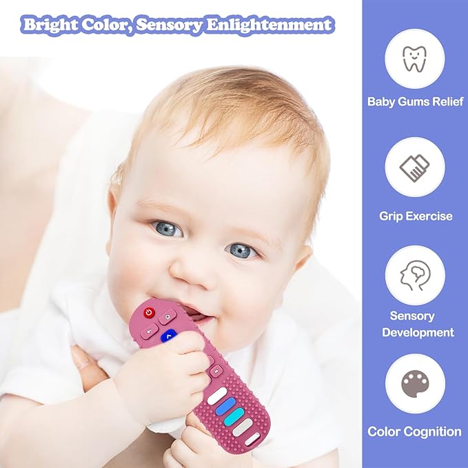 Baby Teething Toys, Food Grade Silicone Remote Control Teether Toy for Babies 3 6 12 18 Months, TV Remote Shaped Chew Toys for Boys and Girls, Freezer BPA Free