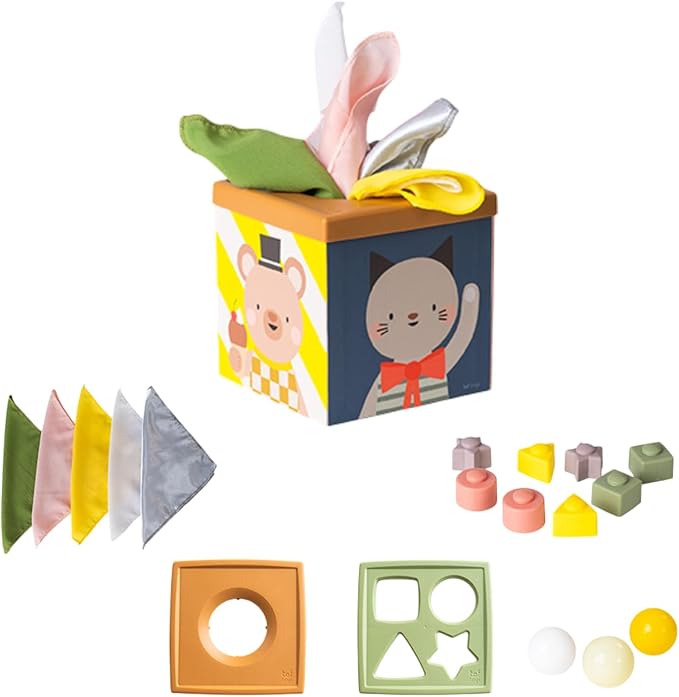 Taf Toys Multi-Sensory Montessori Baby Toy Infant Toys 6-12 Months 16pcs Pieces Baby Tissue Box Toy, Shape Sorter, Play Balls Learning Toys Toddlers 1-3 Motor Skills Development Toddler Activity Cube