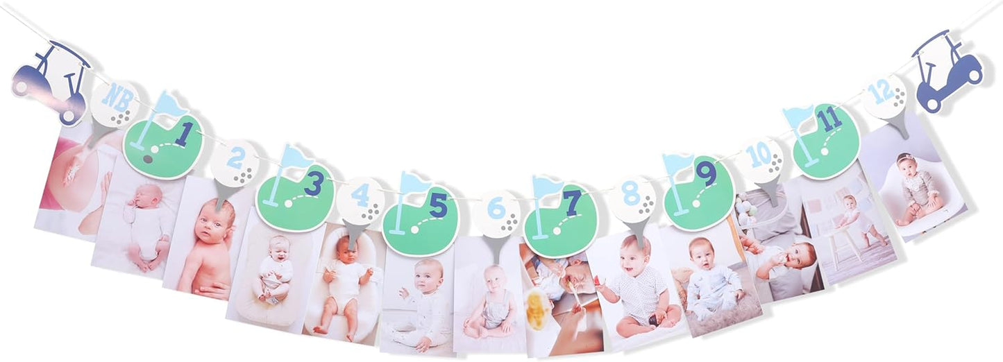 Hole In One First Birthday - Golf 1st Birthday Decorations,Golf 12 Month Photo Banner,Golf 1st Year Photo Banner One High Chair Banner