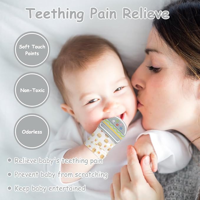 2Pack Silicone Teething Mitt, Hamburger Baby Teething Toy for 0-6 6-12 Months, Food Grade Silicone Infant Teething Mitten, BPA-Free Baby Chew Toys for Pain Relief, Sucking Needs