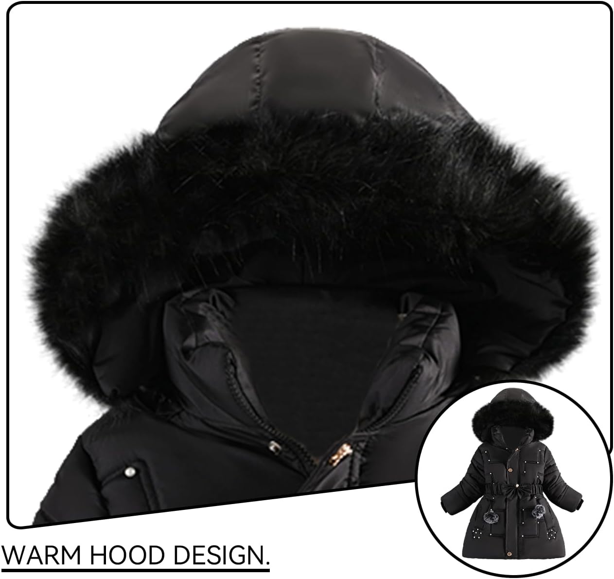 Girls Winter Dress Coats Faux Fur Hooded Fleece Jackets Waterproof Parka Outwear