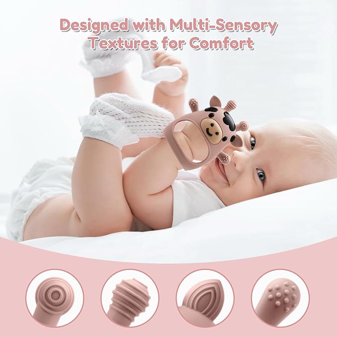 2 Pack Baby Teething Toys 0-6 6-12 Months, Adjustable Anti Dropping Wrist Teething Mittens, Food Grade Silicone Baby Chew Toys for Sucking Needs Teether for Newborns Infants Teething Relief