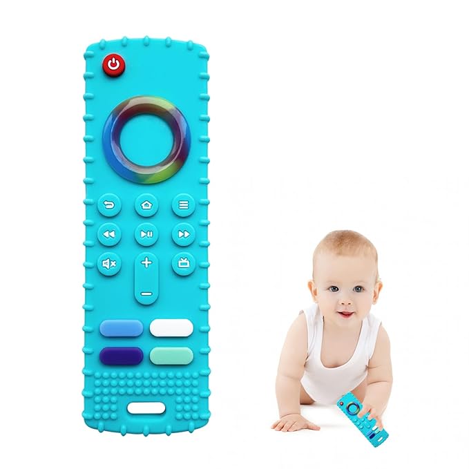 Baby Teething Toys, Food Grade Silicone Teether for Babies 3 6 12 18 Months, Fire TV Stick Remote Shape Toddlers Chew Toys, Freezer BPA Free (FTV Green)