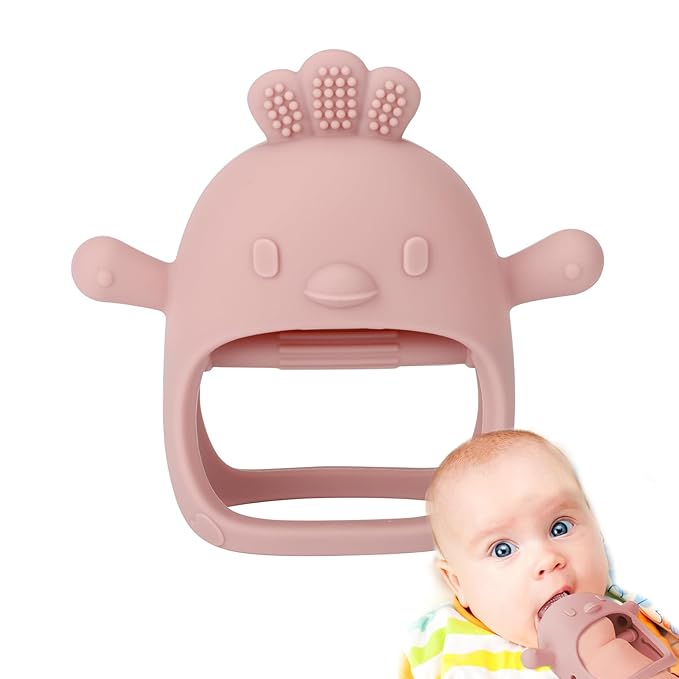 Socub Silicone Baby Teether Toys for Infants 3-6 6-12 Months, BPA Free Anti-Drop Silicone Mitten Teething Toy, Baby Chew Toys for Sucking Needs, Newborn Essentials & Baby Shower Gifts Girls(Rose Pink)