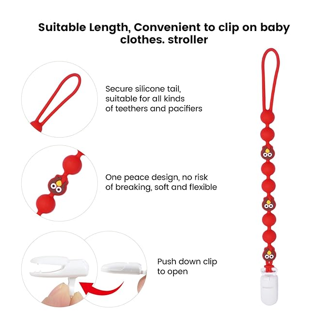 Cute Animal Baby Food Grade Silicone Teether Toy with One Piece Design Pacifier Clip Holder,Teething Toys Gift Set for 3 Months+ Boys and Girls,Freezer Safe,BPA Free (Red Turkey)
