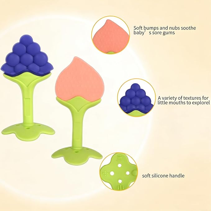 Baby Teething Toys 3-6 Months, Silicone Baby Teether Freezer BPA Free, Babies Teething Relief Sore Gums, Banana Toothbrush, Fruit Shape Giraffe Newborn Teether Gift for Infant Boy and Girl