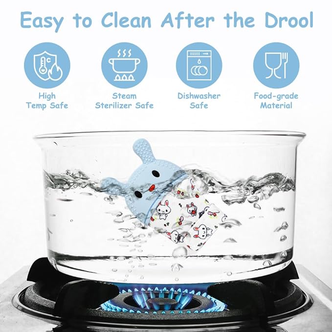 2Pack Silicone Teething Mitt, Rabbit Baby Teething Toy for 0-6 6-12 Months, Food Grade Silicone Infant Teething Mitten, BPA-Free Baby Chew Toys for Pain Relief, Sucking Needs