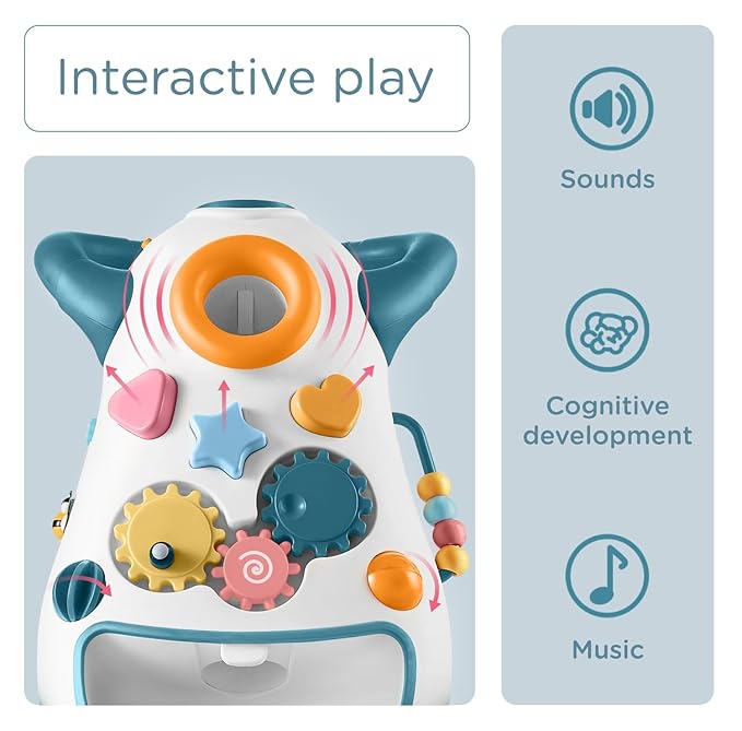 KÜB Montessori Baby Walker - Interactive Push Toy for Toddlers Learning to Walk with Soft Music & Lights, Adjustable Speed & Non-Slip Wheels, Educational Activity Center