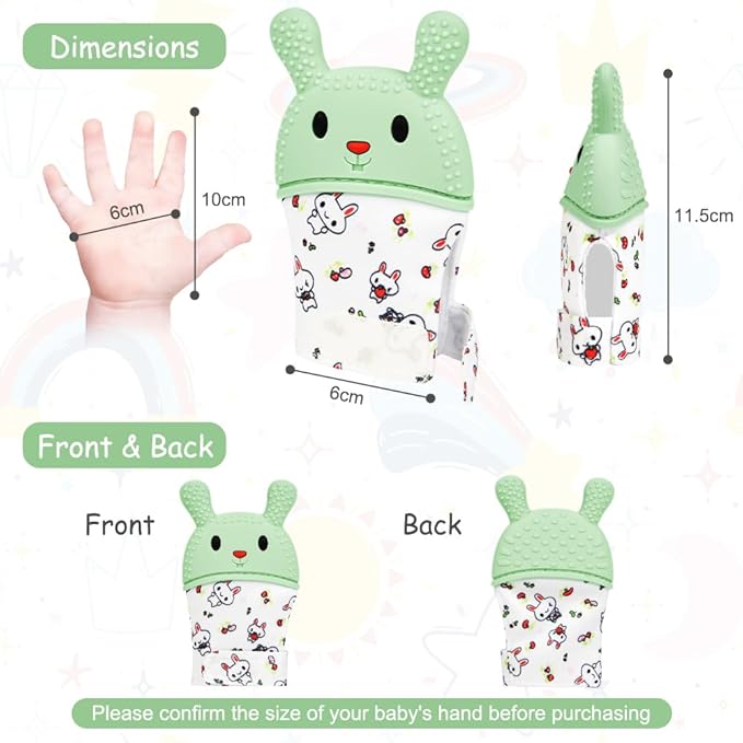 2Pack Silicone Teething Mitt, Rabbit Baby Teething Toy for 0-6 6-12 Months, Food Grade Silicone Infant Teething Mitten, BPA-Free Baby Chew Toys for Pain Relief, Sucking Needs
