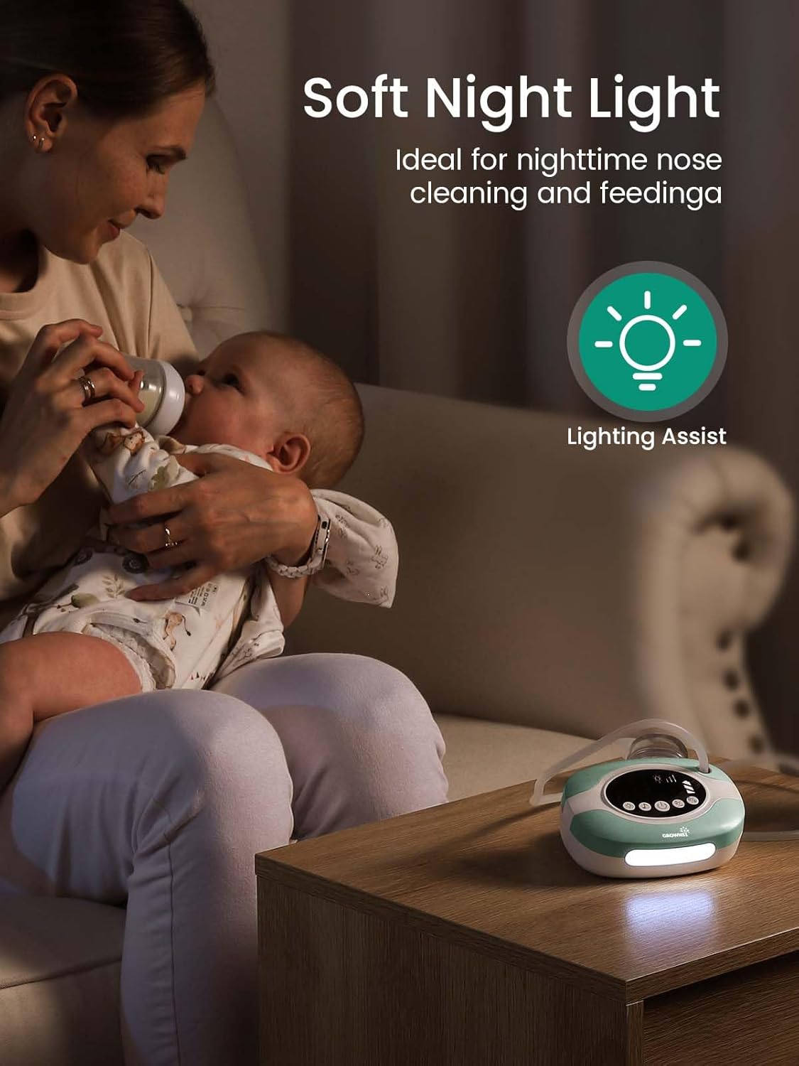 GROWNSY Electric Nose Suction for Baby, Hospital-Grade Nasal Aspirator with Night Light,Soothing Lullabies, Baby Nose Sucker with 9 Adjustable Suction Levels, Green