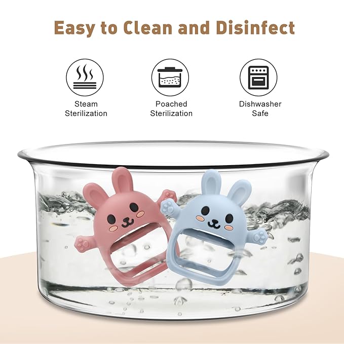 2 Pack Baby Teething Toys for 3-6 6-12 Months, Soft Silicone BPA Free Bunny Teething Mitten, Anti Drop Chew Teether Toys 0-3 6 9 12 Months for Babies Sucking Needs