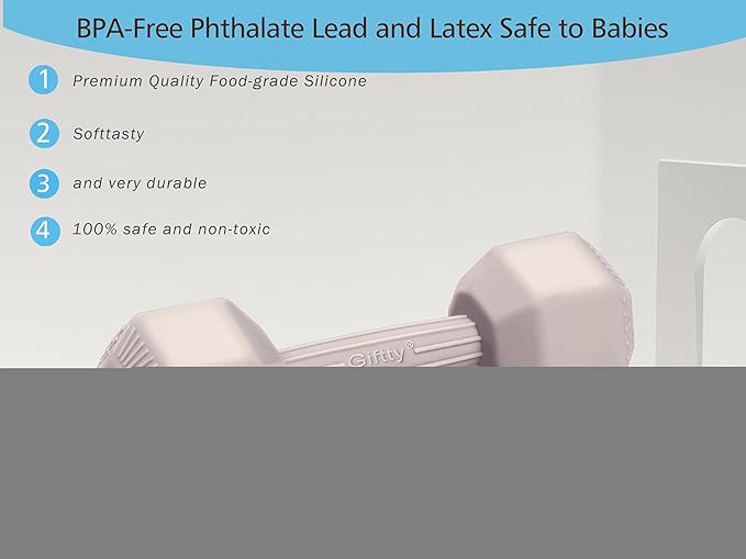 Giftty Baby Dumbbell Toy - Silicone Infant Rattle Teething Toy Teether Toddler Sensory Toy Durable Safe Exercises Workout Weight - Great Gift for Girls and Boys (1pcs 4.8oz - Cream)