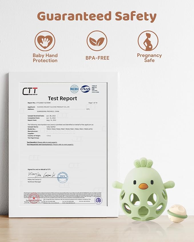 2-in-1 Baby Teething Rattle Toy, Sensory Grasping Teether for Infants 3-12 Months, 100% Food-Grade Silicone, Easy to Hold, Soothing & Developmental, BPA Free