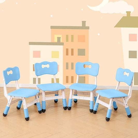 4 Piece Kids Chair Set 3 Levels Adjustable Stackable Kids Chairs Ideal for Playrooms, Schools, Daycares and Homes Washable and Easy to Clean Max Weight 220LB(Blue4-Piece Set)