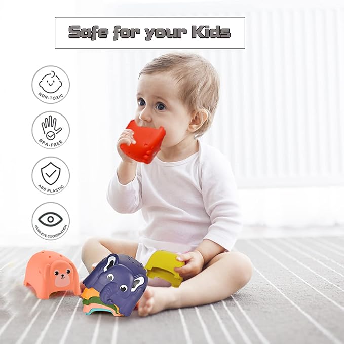 Animal Stacking Cups Bath Toys for Toddlers, 8PCS Nesting Cups Set for Boys & Girls 1-3, Montessori Toys for Toddlers 6-12 Months Play for Indoor/Outdoor/Bathtub/Beach