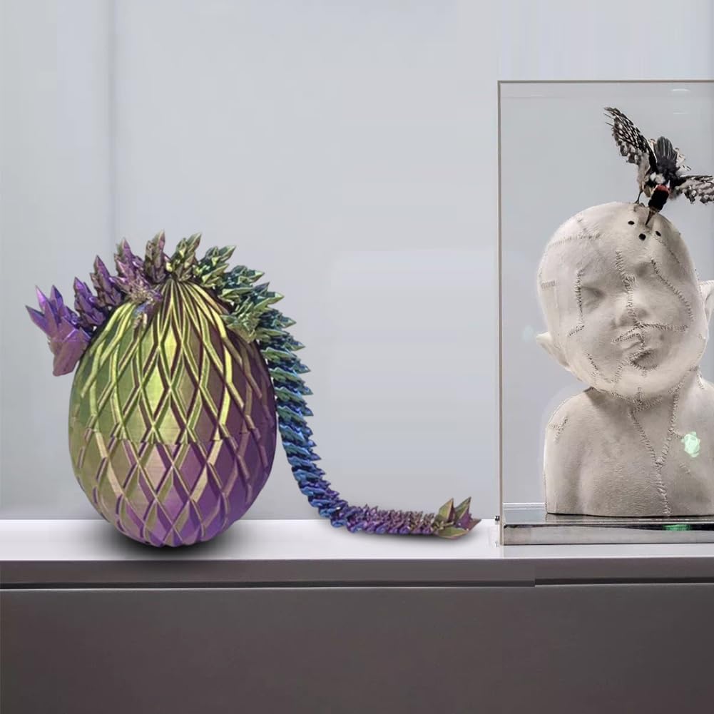 3D Printed Dragon Egg,Dragon Eggs with Dragon Inside,Crystal Dragon Fidget Toys,Full Articulated Dragon Dragon in Egg,Adults Fidget Toys for Autism ADHD (3 Colors Gold Blue Purple)