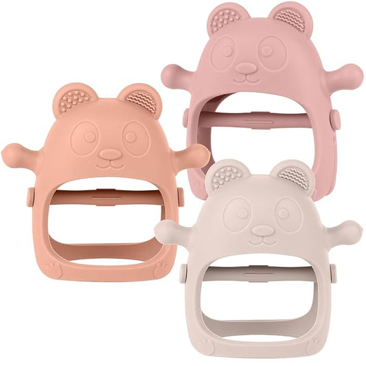 3 Pack Baby Teething Toys for 3-6 6-12 Months, Food Grade Silicone Teething Mitten, Anti Dropping Wrist Hand Teethers Baby Chew Toys for Sucking Needs, BPA Free