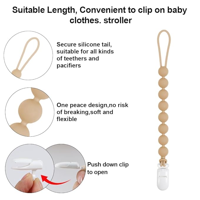 Baby Food Grade Silicone Teether Toy with One Piece Design Pacifier Clip Holder,Teething Toys Gift Set for 3 Months+ Boys and Girls,Freezer Safe,BPA Free. (Bubble Tea)