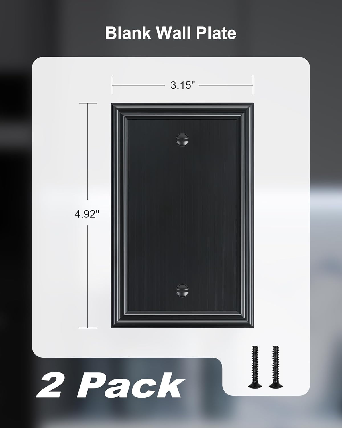 2-Pack Single Blank Wall Plates, Durable Solid Zinc Alloy Blank Outlet Covers, Decorative Black Wall Plate Cover for Unused Outlets/Switches, Corrosion Resistant