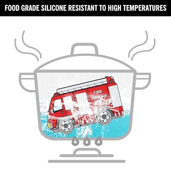 Fire Rescue Truck Teether, Baby Construction Vehicles Teething Toys, Food Grade Silicone Teether with One-Piece Pacifier Clip Holder, BPA Free, Freezer Safe, 3 Months+, Fire Rescue Truck color