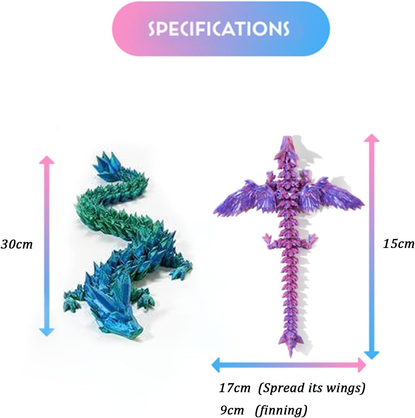 3D Printed Dragon with Wings, 2 Pack Mystery Dragon Fidget Toy, Mythical Pieces Articulated Luminous Dragon, Home Office Decor Executive Desk Toys