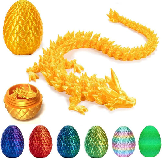 3D Printed Dragon Egg, Mystery Crystal Dragon Egg Fidget Toys Surprise, Easter Eggs Articulated Crystal Dragon Eggs with Dragon Inside (Silk Gold)