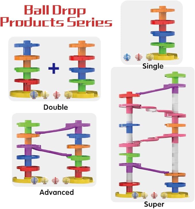 WEofferwhatYOUwant Ball Drop Toy – Montessori STEM Tower for Toddlers 9M+ | 8-Piece Set with Stackable Ramps & 1.8" Rattle Balls | Sensory Coordination Toy | Safe, Expandable, Easy Storage