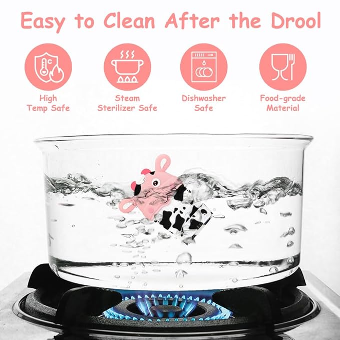 2Pack Silicone Teething Mitt, Cow Baby Teething Toy for 0-6 6-12 Months, Food Grade Silicone Infant Teething Mitten, BPA-Free Baby Chew Toys for Pain Relief, Sucking Needs