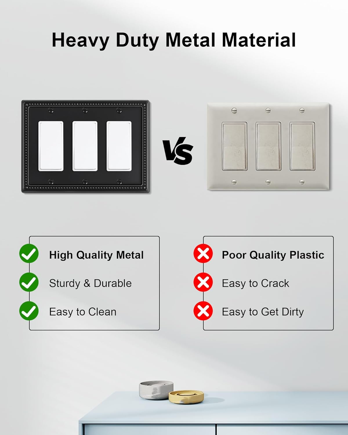 2-Pack Triple Decorator Outlet Cover Plate, Black Pearls Decorative Switch Plates and Outlet Covers, Metal Wall Plates for Electrical Outlets, Receptacle, GFCI Outlet, Dimmer Switch