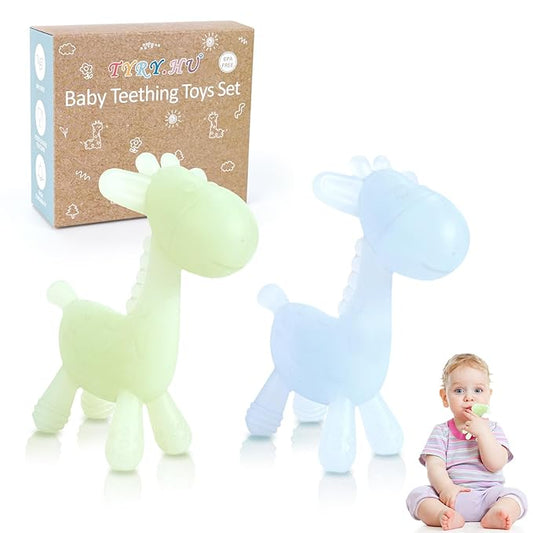 TYRY.HU Baby Teething Toys for Babies 0-6 6-12 Months,BPA Free Silicone Giraffe Teethers for Babies 3-6 Months, Soft-Textured Chew Toys Sensory Toys Massaging Teething Relief for Boys Girls,2 Pack