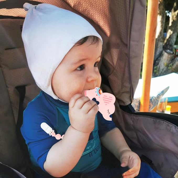 Baby Teething Toys,Food Grade Silicone Teether with One-Piece Pacifier Clip Holder,Shower Gift,Highly Effective Pain Relief for 3 Months+ Boy and Girl,BPA Free,Freezer Safe. (Pink Elephant)