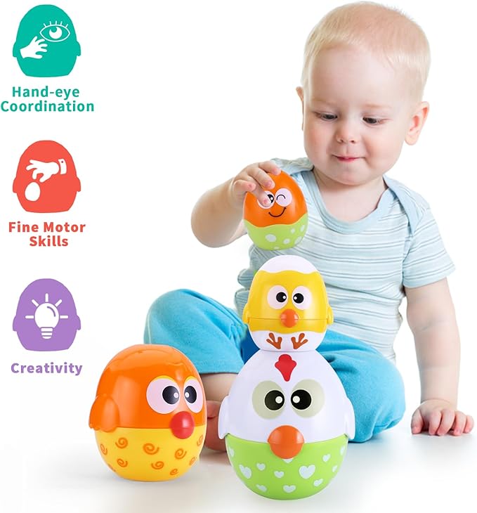 MOONTOY Chicken Toddler Easter Eggs Toys, Nesting Dolls Stacking Toys for Toddlers 1-3 Matching Shape Sorters Sensory Preschool Learning Baby Easter Basket Stuffers Gifts 6-12 12-18 Months, 1 Year Old