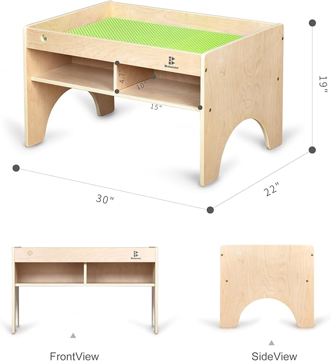 Kids 3-in-1 Wooden Art & Activity Table Playset Furniture with 4 Compartments for Storage, Play Table Compatible with Blocks&Bricks and Train Set for Preschool Toddler Boy & Girl (STD.)
