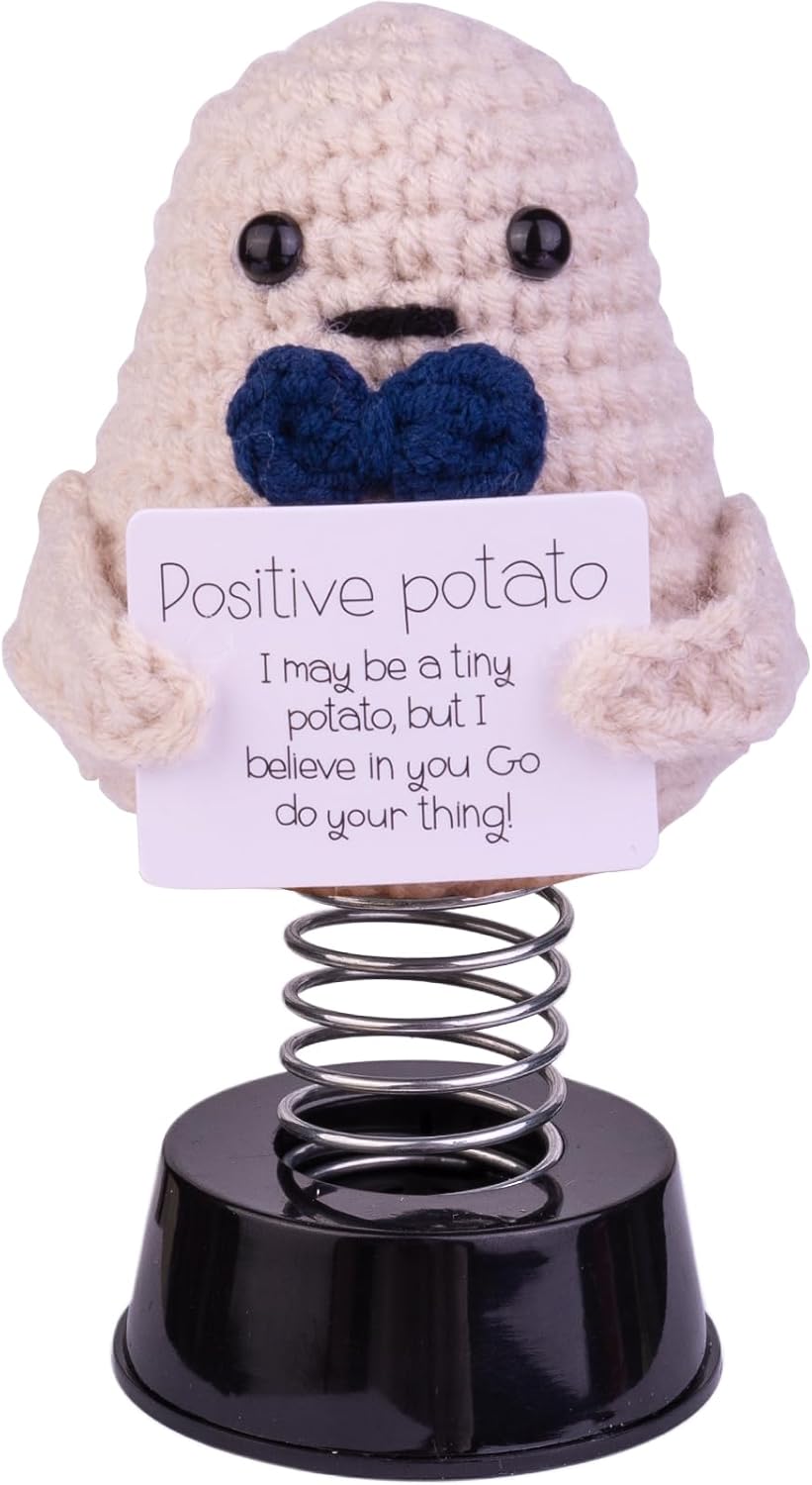 Handmade Emotional Support Crochet Avocado, Funny Shaking Avocado Knitting Doll Car Dashboard Decoration Gift with Base for Car Home Office Desk Decoration(Mr. Potato)