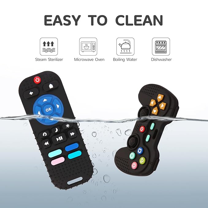 Hooku 2 Pack Silicone Teething Toys for Babies 0-6 Months, Teethers for Babies 6-12 Months, Remote Teether for Baby, Sensory Toys for Babies, Baby Chew Toys KLW8808