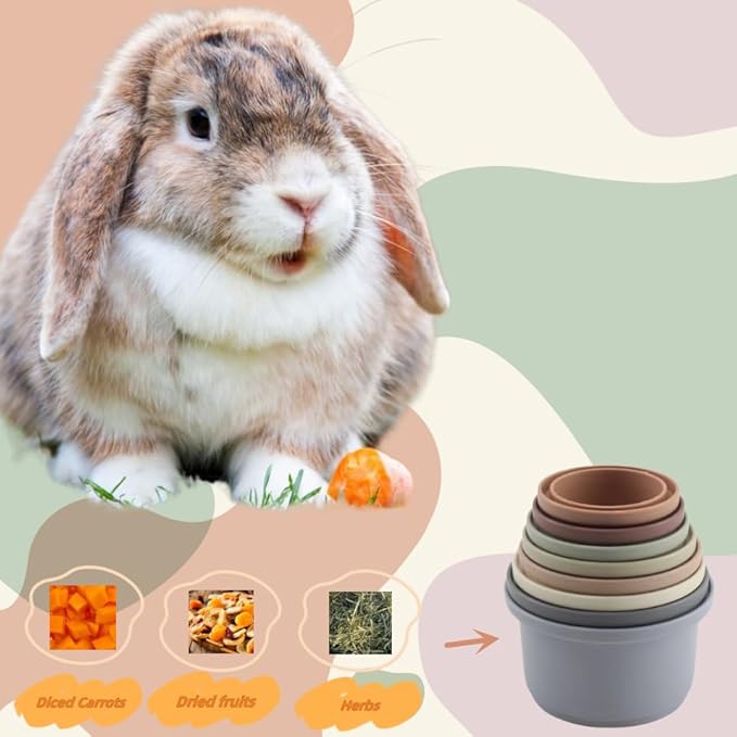 8 Pcs Stacking Cups for Rabbits,Multi Colored Reusable Bunny Toys of Different Sizes, Safe Plastic Pet Nesting Toys, Chinchilla, Guinea Pig for Hiding Food and Playing