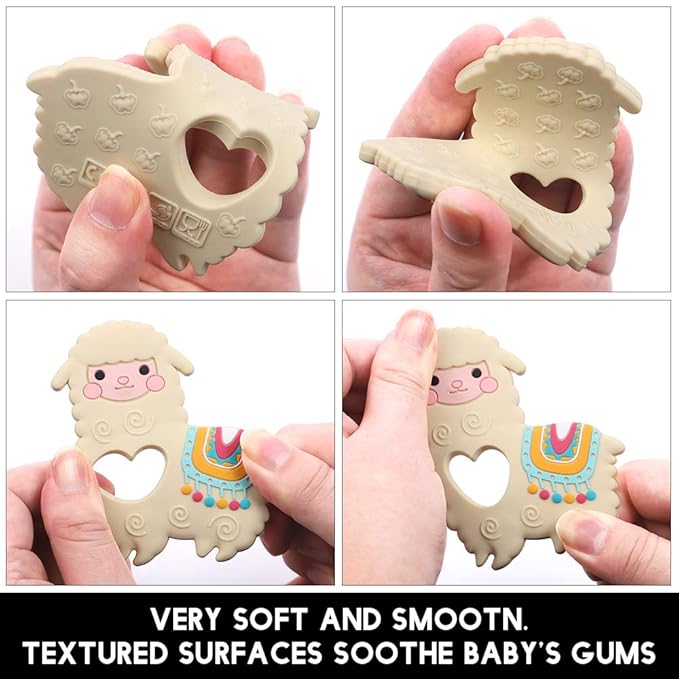 Baby Food Grade Silicone Teether Toy with Pacifier Clip Holder,Teething Toys Gift Set for 3 Months+ Boys and Girls,Freezer Safe,BPA Free. (Yellow Llama)