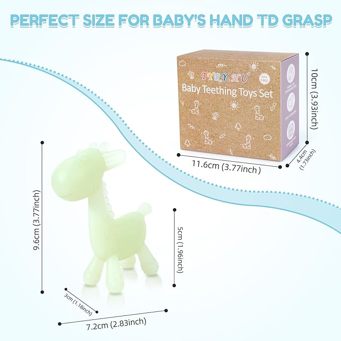 TYRY.HU Baby Teething Toys for Babies 0-6 6-12 Months,BPA Free Silicone Giraffe Teethers for Babies 3-6 Months, Soft-Textured Chew Toys Sensory Toys Massaging Teething Relief for Boys Girls,2 Pack
