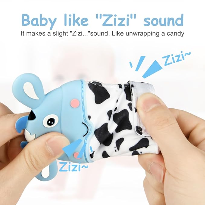 2Pack Silicone Teething Mitt, Cow Baby Teething Toy for 0-6 6-12 Months, Food Grade Silicone Infant Teething Mitten, BPA-Free Baby Chew Toys for Pain Relief, Sucking Needs