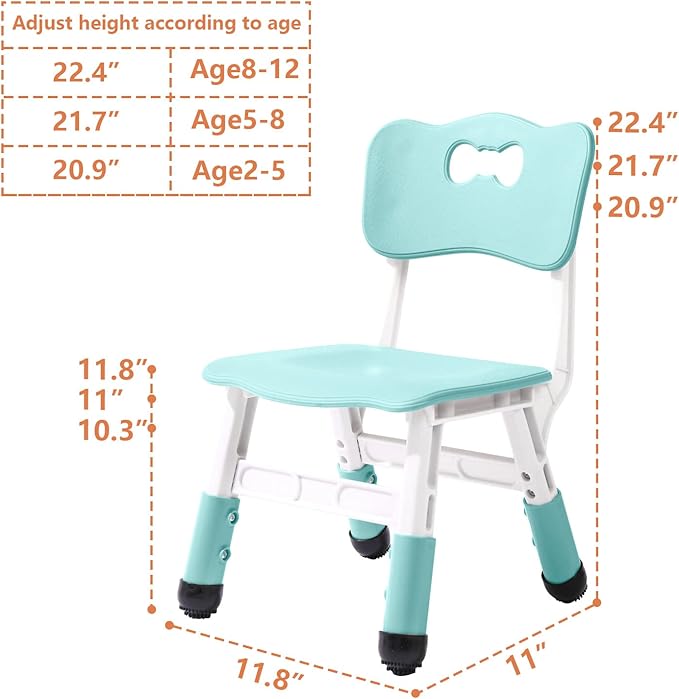 4 Piece Kids Chair Set 3 Levels Adjustable Stackable Kids Chairs Ideal for Playrooms, Schools, Daycares and Homes Washable and Easy to Clean Max Weight 220LB(Mint Green4Piece Set)