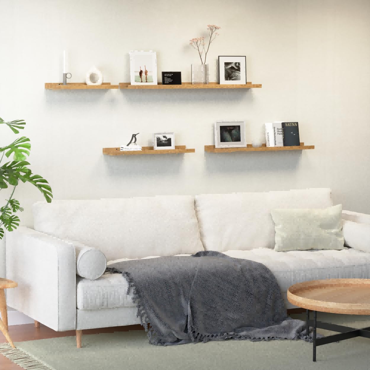 47.2 Inches Long Floating Shelves Wall Mounted, 2 Set Rustic Wall Shelf for Bedroom, Nursery Book Shelf with Lip, Picture Ledge Shelf for Wall Decor Living Room Bathroom Kitchen - Oak