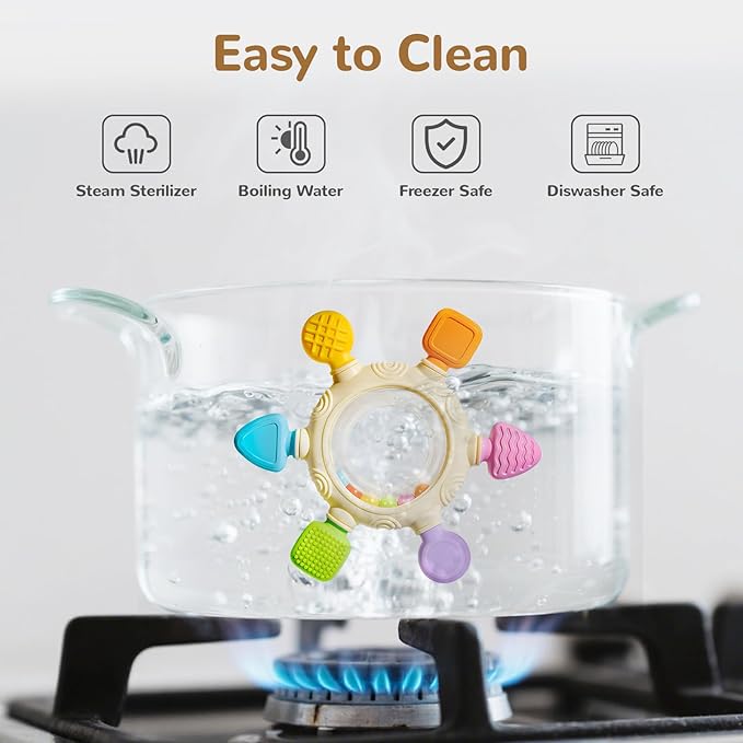 Hooku Silicone Teethers for Babies 6-12 Months, Teething Toys for Babies 0-6 Months, Baby Rattles Teethering Rings, BPA Free Baby Chew Toys, Gifts for Babies