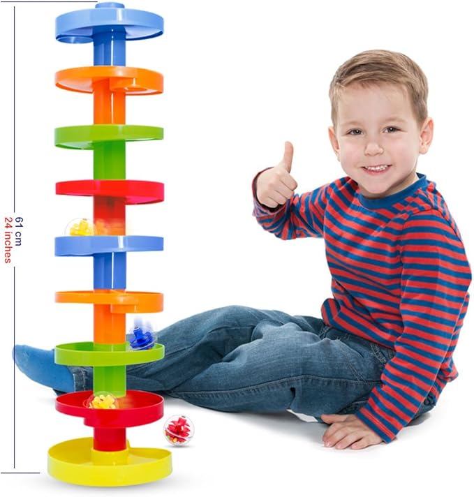 WEofferwhatYOUwant Ball Drop Toy – 14-Piece Expandable STEM Tower Set for Toddlers 9M+ | DIY Bridge, 1.8" Rattle Balls, Stackable Ramps | Safe, Durable Polypropylene | Interactive & Imaginative Play