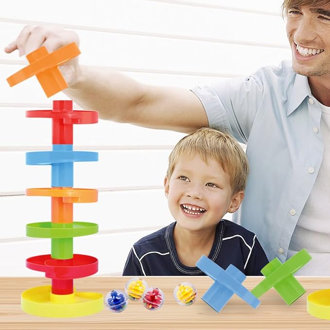 WEofferwhatYOUwant Ball Drop Toy – 14-Piece Expandable STEM Tower Set for Toddlers 9M+ | DIY Bridge, 1.8" Rattle Balls, Stackable Ramps | Safe, Durable Polypropylene | Interactive & Imaginative Play