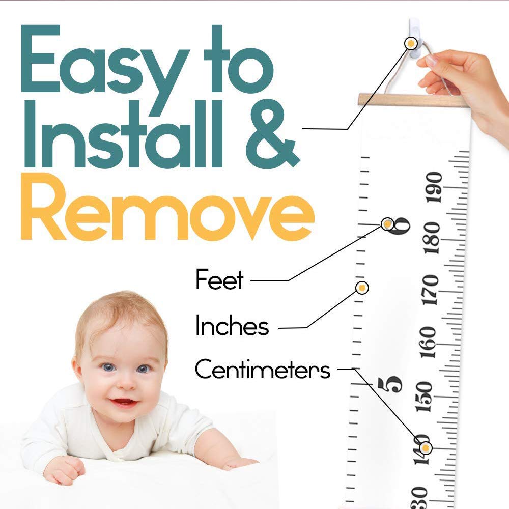 Growth Chart Wall Hanging, Portable Kids Wall Ruler Removable Height Measure Chart for Boys Girls Growth Ruler from Baby to Adult for Child's Room Decoration 79''7.9''