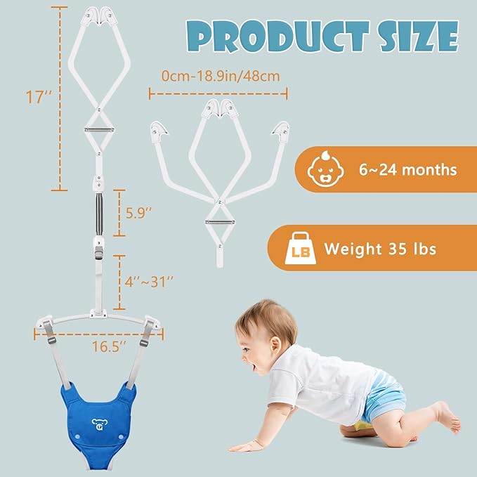 Baby Jumper, Baby Jumper Doorway with Adjustable Strap, Easy to Assemble, with a Soft Rug (Blue)