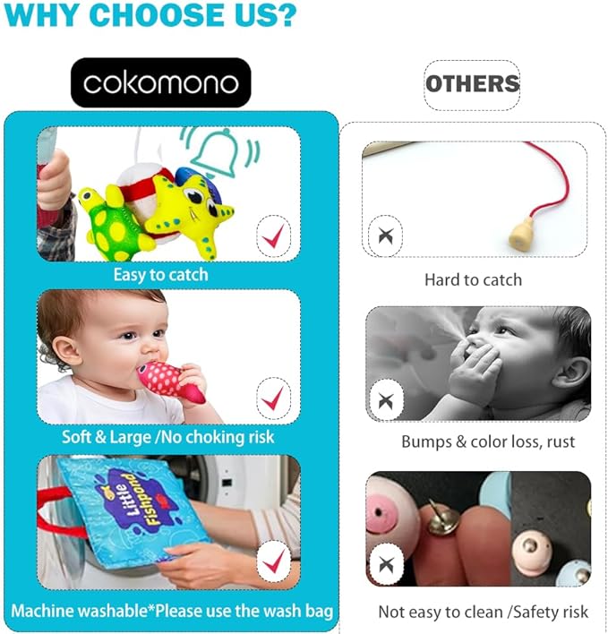 Montessori Toys for 1 Year Old, Cloth Fishing Game Toddler Toys with Stacking Cups, 22 Pcs Sorting Learning Baby Toys 12-18 Months, Birthday Gifts for 1 2 3 Year Old Boys Girls