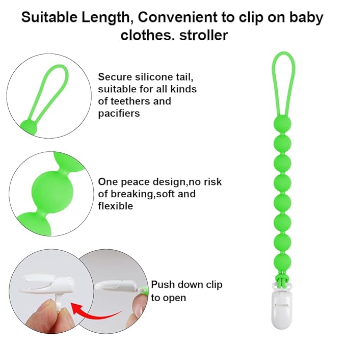 Baby Food Grade Silicone Teether Toy with Pacifier Clip Holder,Teething Toys Gift Set for 3 Months+ Boys and Girls,Freezer Safe,BPA Free. (Avocado)