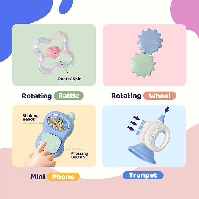 13PCS Baby Rattles 0-6 Months, Baby Teething Toys with Storage Case, Infant Toys 0-3-6-12 Months, Baby Girl Toys, Best Newborn Christmas Gift for Babies Infants Boy Girl